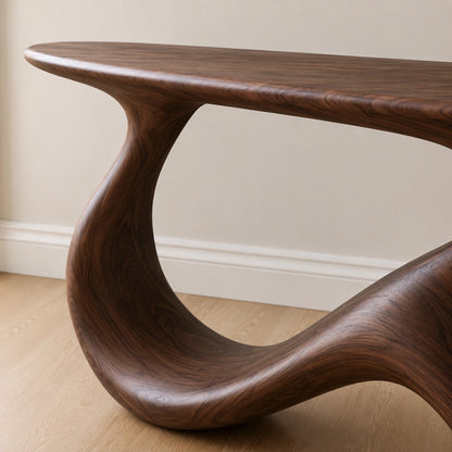 Console Table with Biomorphic Pedestal Base in Natural Solid Wood - Woodenecho - 3