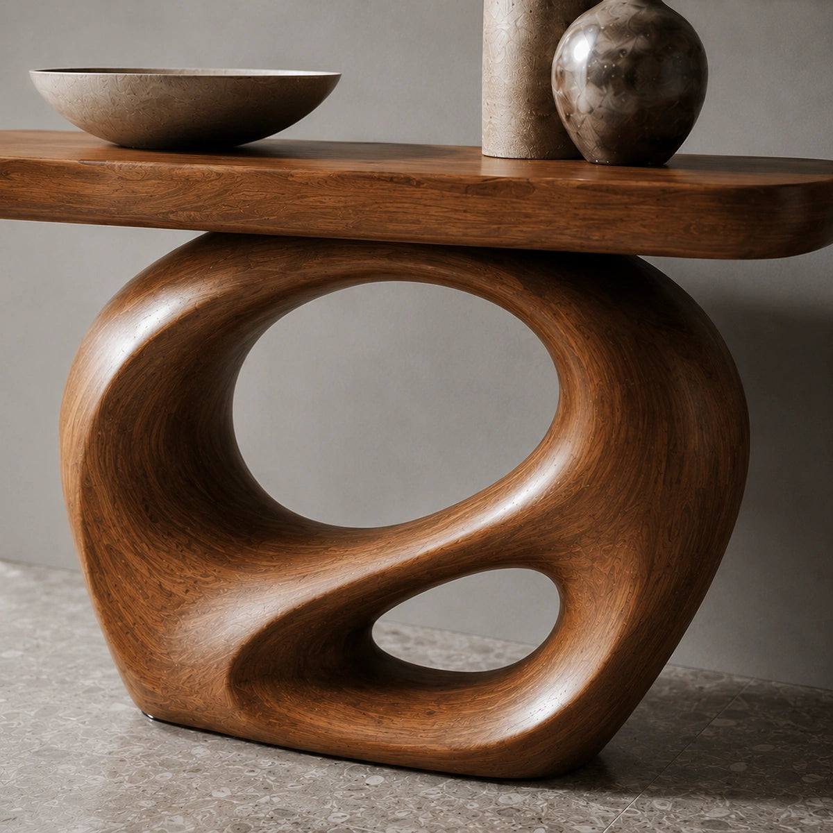 Console Table with Biomorphic Pedestal Base in Natural Solid Wood - Woodenecho - 3
