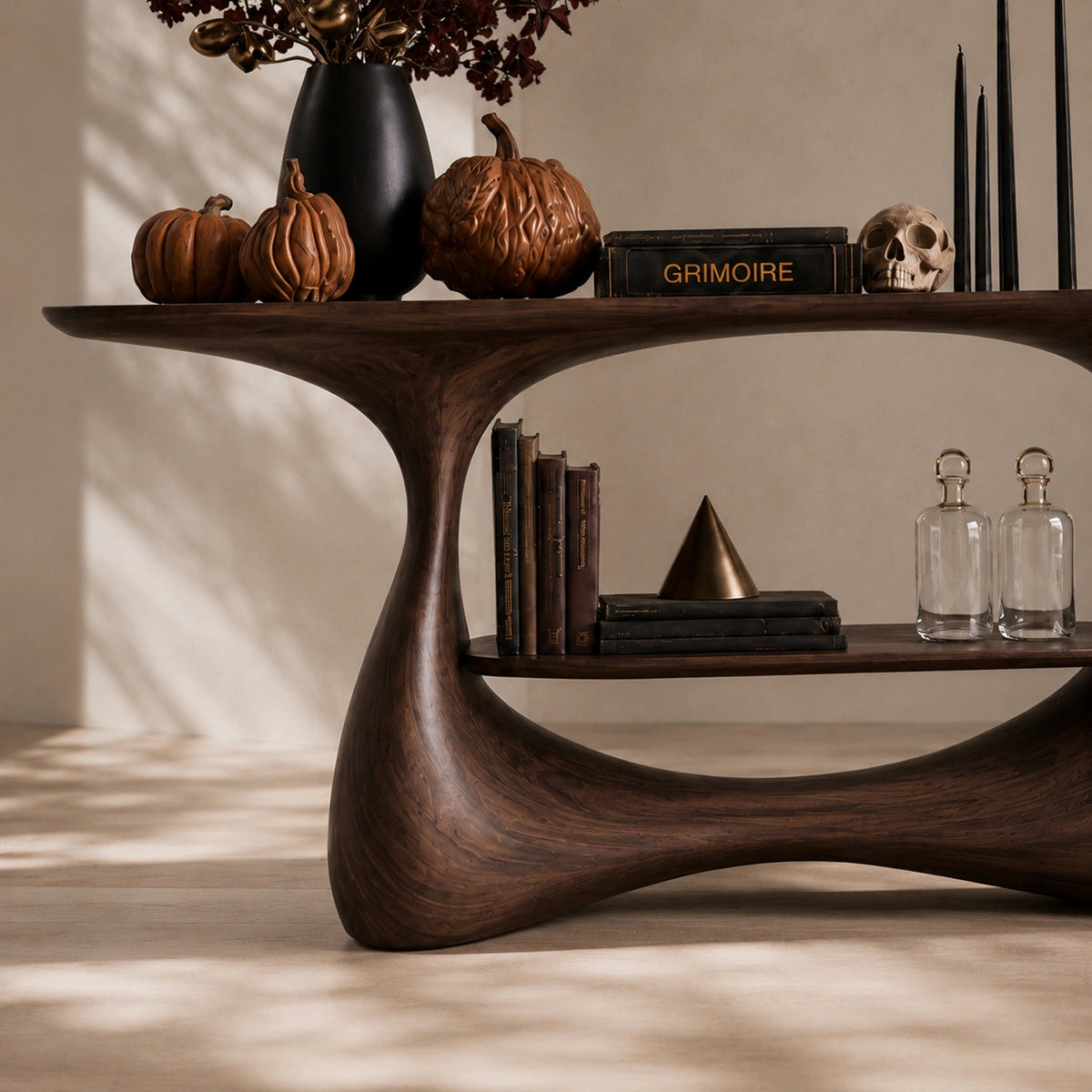 Console Table with Biomorphic Pedestal Base in Natural Solid Wood - Woodenecho - 3