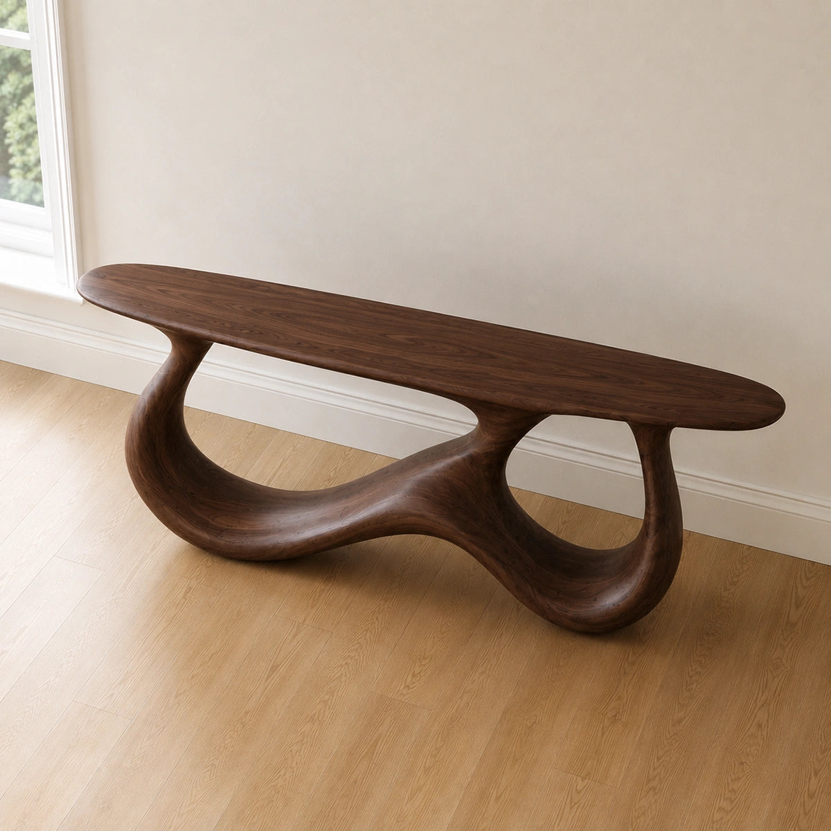 Console Table with Biomorphic Pedestal Base in Natural Solid Wood - Woodenecho - 4