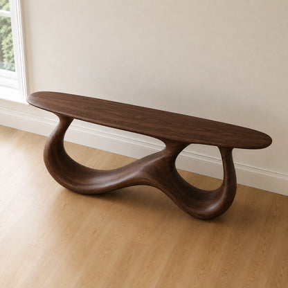 Console Table with Biomorphic Pedestal Base in Natural Solid Wood - Woodenecho - 4