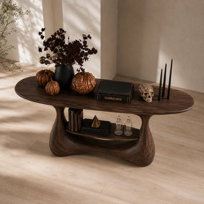 Console Table with Biomorphic Pedestal Base in Natural Solid Wood - Woodenecho - 4