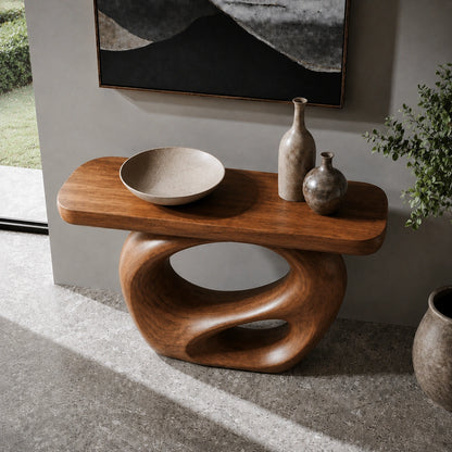 Console Table with Biomorphic Pedestal Base in Natural Solid Wood - Woodenecho - 4