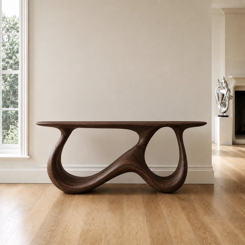 Console Table with Biomorphic Pedestal Base in Natural Solid Wood - Woodenecho - 6
