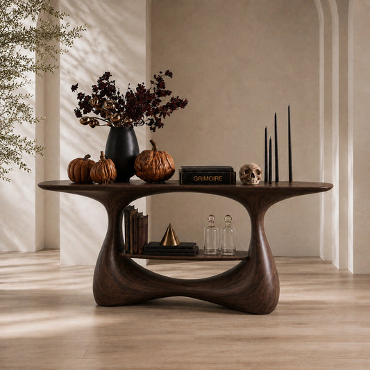 Console Table with Biomorphic Pedestal Base in Natural Solid Wood - Woodenecho - 6