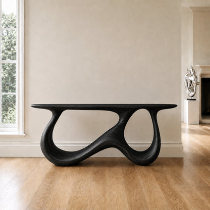 Console Table with Biomorphic Pedestal Base in Natural Solid Wood - Woodenecho - 7