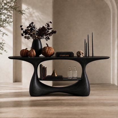 Console Table with Biomorphic Pedestal Base in Natural Solid Wood - Woodenecho - 7
