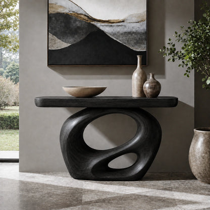 Console Table with Biomorphic Pedestal Base in Natural Solid Wood - Woodenecho - 7