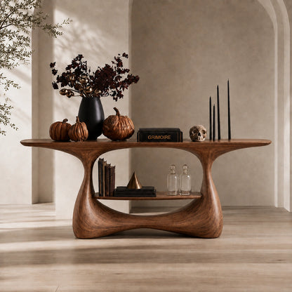 Console Table with Biomorphic Pedestal Base in Natural Solid Wood - Woodenecho - 8