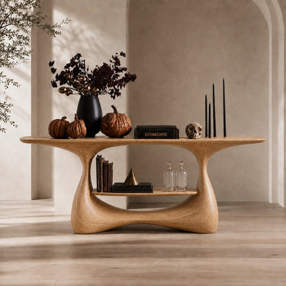 Console Table with Biomorphic Pedestal Base in Natural Solid Wood - Woodenecho - 9
