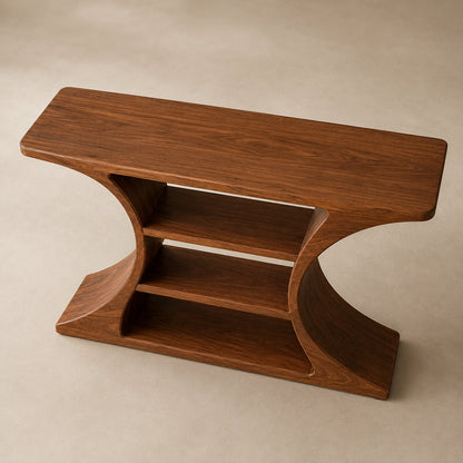 Console Table with Curved Hourglass Base in Natural Solid Wood for - Woodenecho - 4