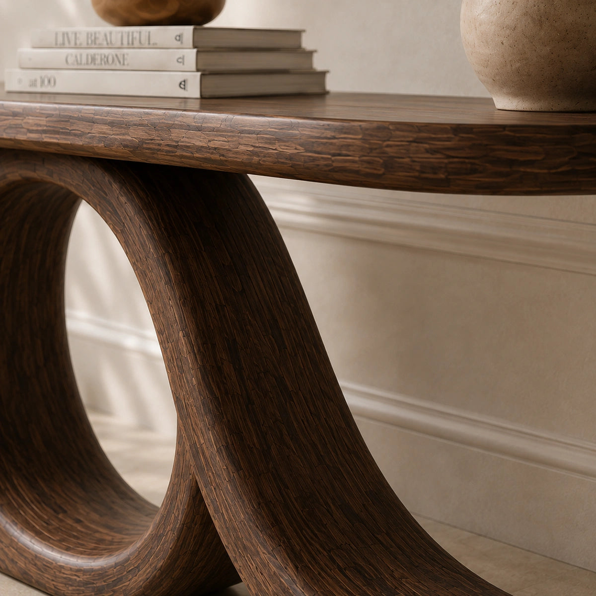 Console Table with Infinity Loop Base in Natural Solid Wood for Entryways - Woodenecho - 3