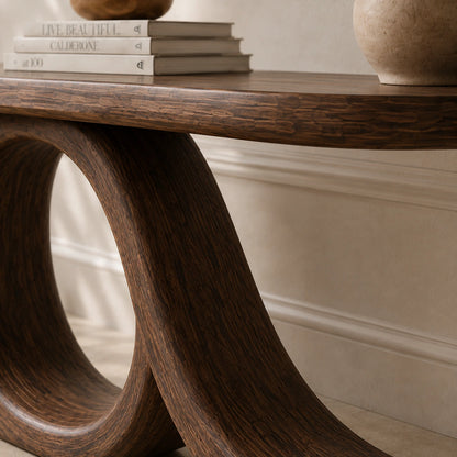 Console Table with Infinity Loop Base in Natural Solid Wood for Entryways - Woodenecho - 3
