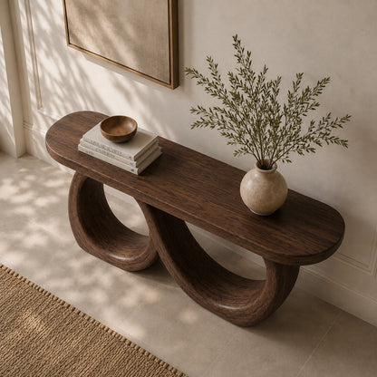 Console Table with Infinity Loop Base in Natural Solid Wood for Entryways - Woodenecho - 4