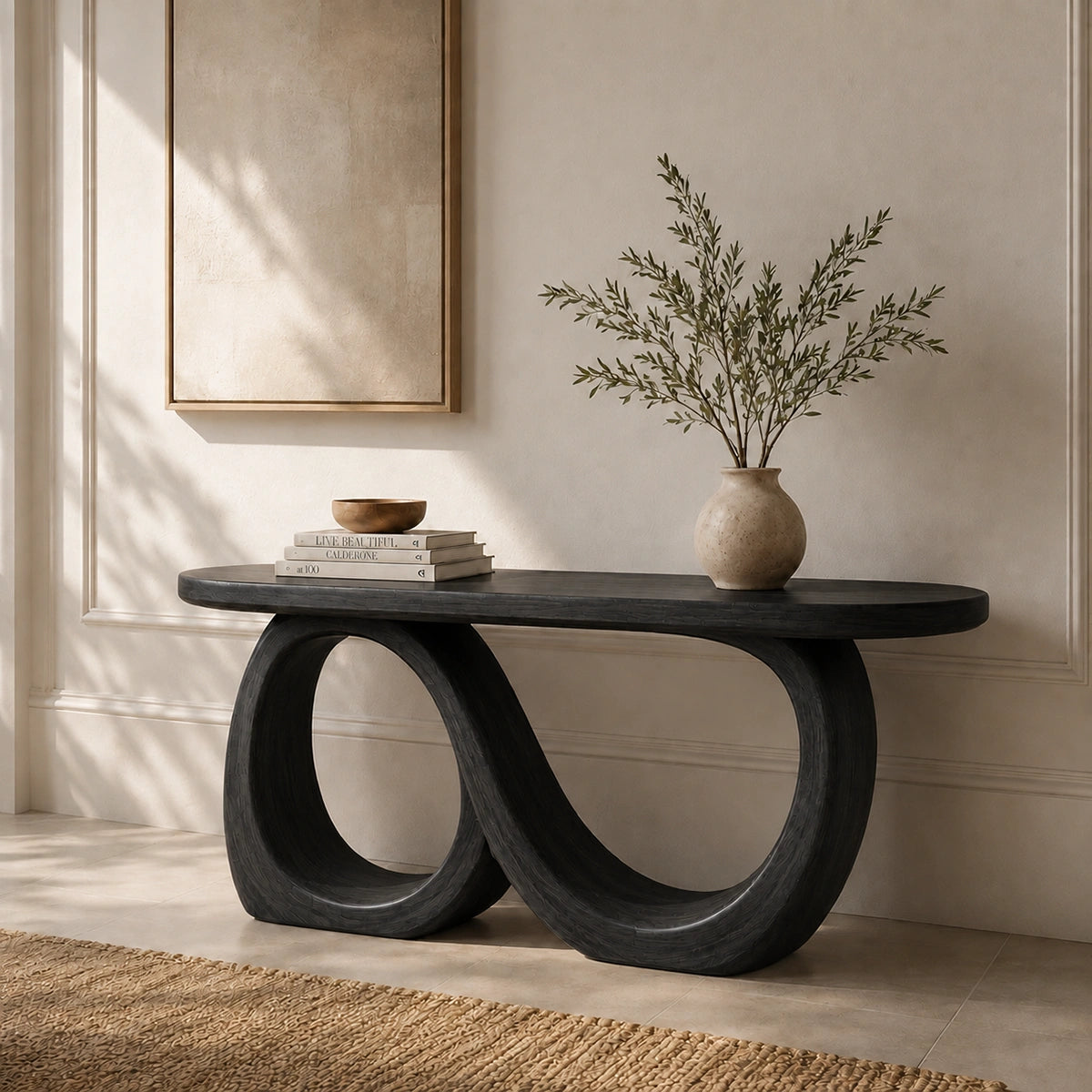 Console Table with Infinity Loop Base in Natural Solid Wood for Entryways - Woodenecho - 6