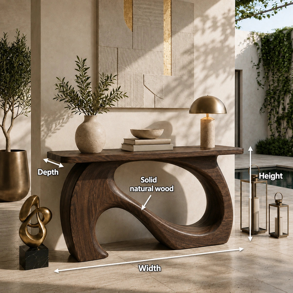Console Table with Sculptural Biomorphic Base in Natural Solid Wood - Woodenecho - 4