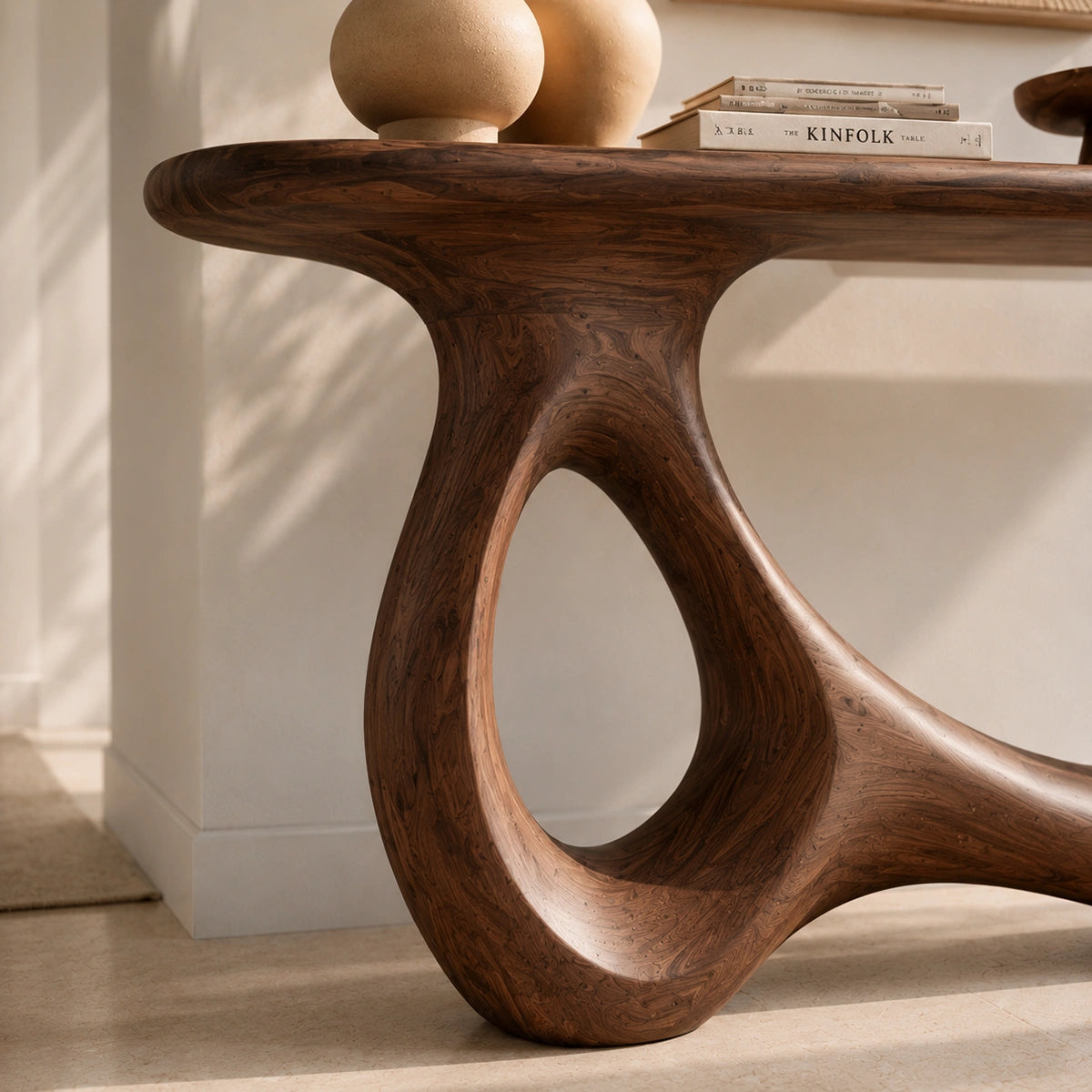 Console Table with Sculptural Loop Base in Natural Solid Wood for Entryways - Woodenecho - 2
