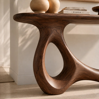 Console Table with Sculptural Loop Base in Natural Solid Wood for Entryways - Woodenecho - 2