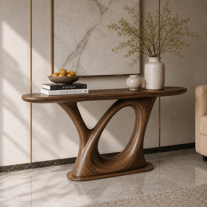 Console Table with Sculptural Loop Base in Natural Solid Wood for Entryways - Woodenecho - 2