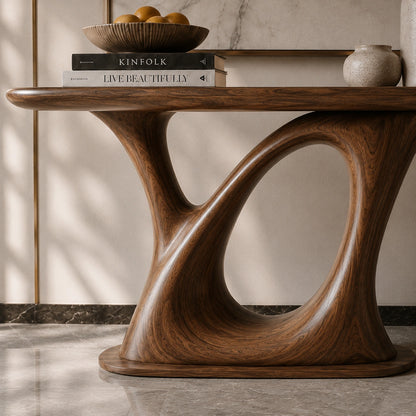Console Table with Sculptural Loop Base in Natural Solid Wood for Entryways - Woodenecho - 3