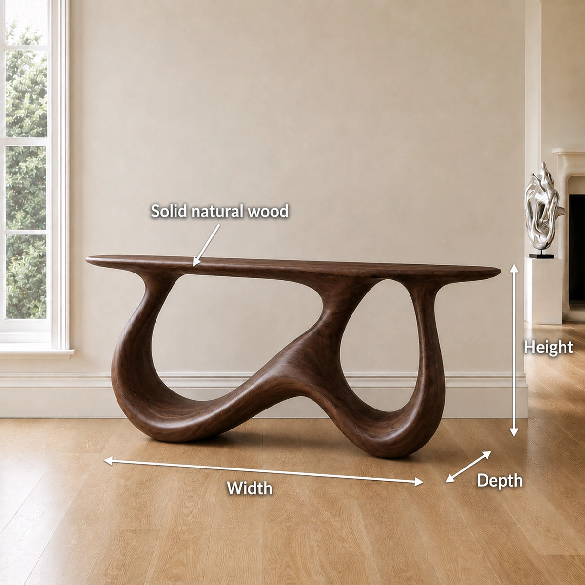 Console Table with Sculptural Loop Base in Natural Solid Wood for Entryways - Woodenecho - 4