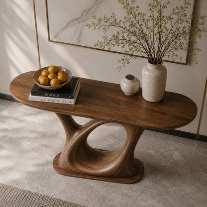 Console Table with Sculptural Loop Base in Natural Solid Wood for Entryways - Woodenecho - 4