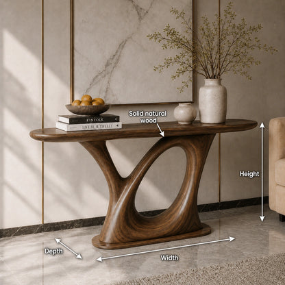 Console Table with Sculptural Loop Base in Natural Solid Wood for Entryways - Woodenecho - 5