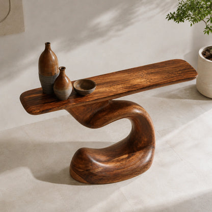 Console Table with Sculptural S-Curve Base in Natural Solid Woods - Woodenecho - 4