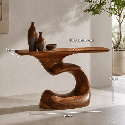 Console Table with Sculptural S-Curve Base in Natural Solid Woods - Woodenecho - 5