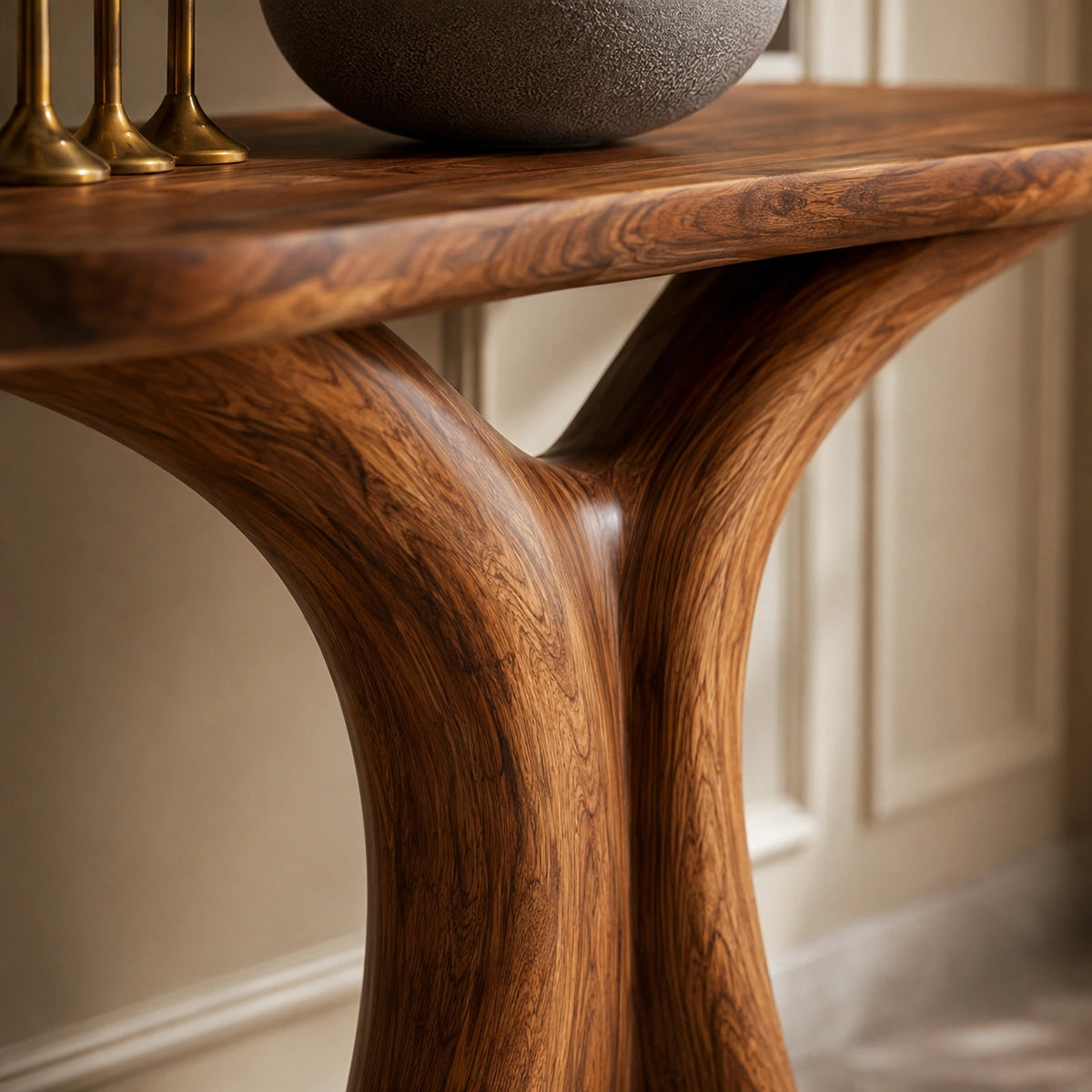 Console Table with Sculptural Twist Base in Natural Solid Wood for Entryways - Woodenecho - 4