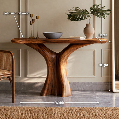 Console Table with Sculptural Twist Base in Natural Solid Wood for Entryways - Woodenecho - 5