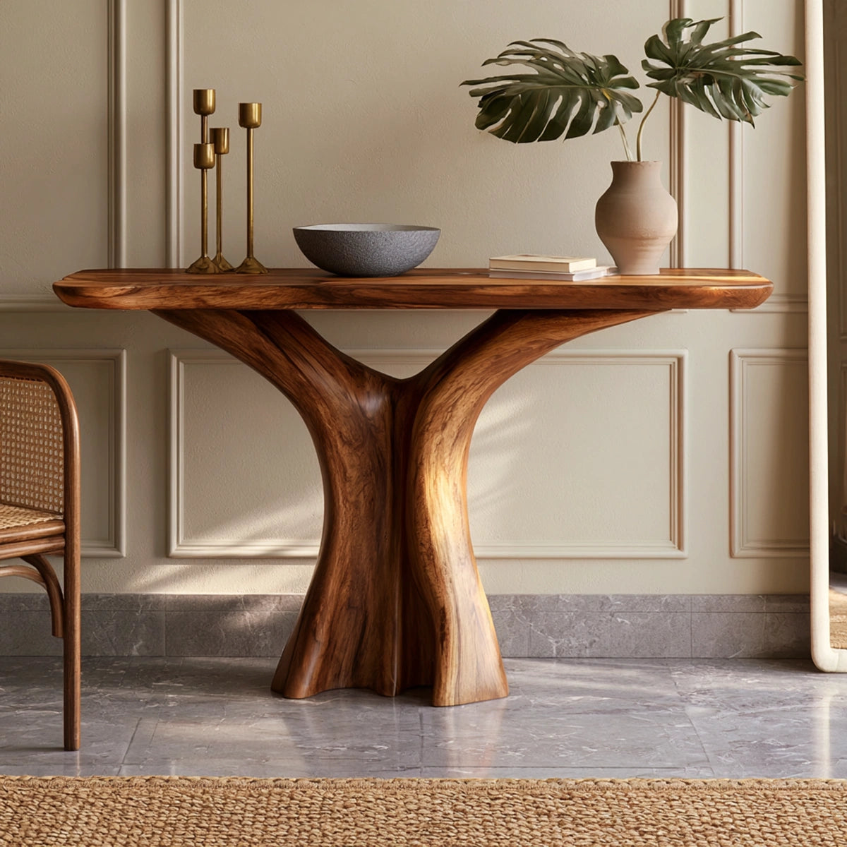 Console Table with Sculptural Twist Base in Natural Solid Wood for Entryways - Woodenecho - 6