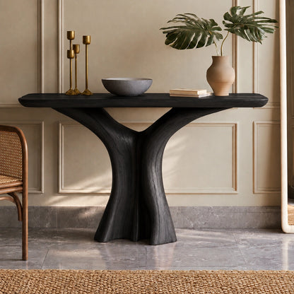 Console Table with Sculptural Twist Base in Natural Solid Wood for Entryways - Woodenecho - 7