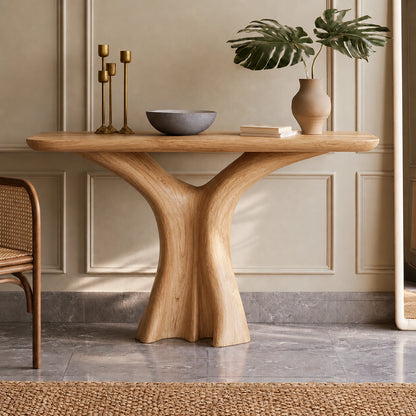 Console Table with Sculptural Twist Base in Natural Solid Wood for Entryways - Woodenecho - 8