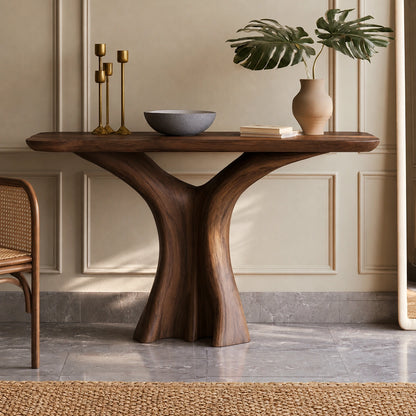 Console Table with Sculptural Twist Base in Natural Solid Wood for Entryways - Woodenecho - 9