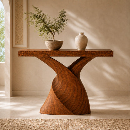 Console Table with Sculptural Twisted Base in Natural Solid Woods - Woodenecho - 2