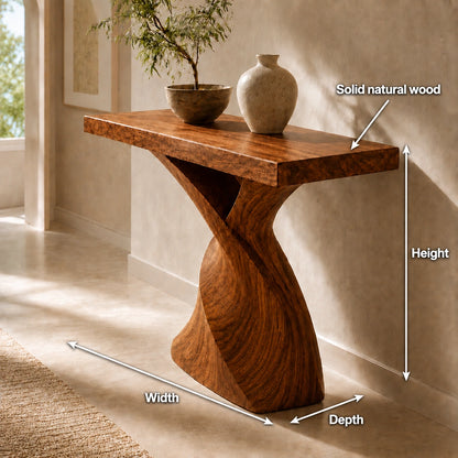 Console Table with Sculptural Twisted Base in Natural Solid Woods - Woodenecho - 5