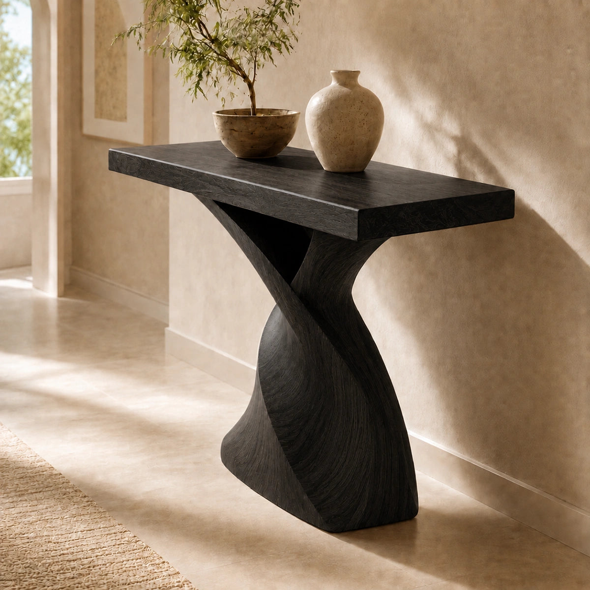 Console Table with Sculptural Twisted Base in Natural Solid Woods - Woodenecho - 7