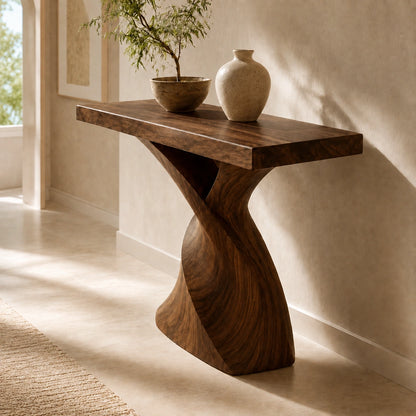 Console Table with Sculptural Twisted Base in Natural Solid Woods - Woodenecho - 9