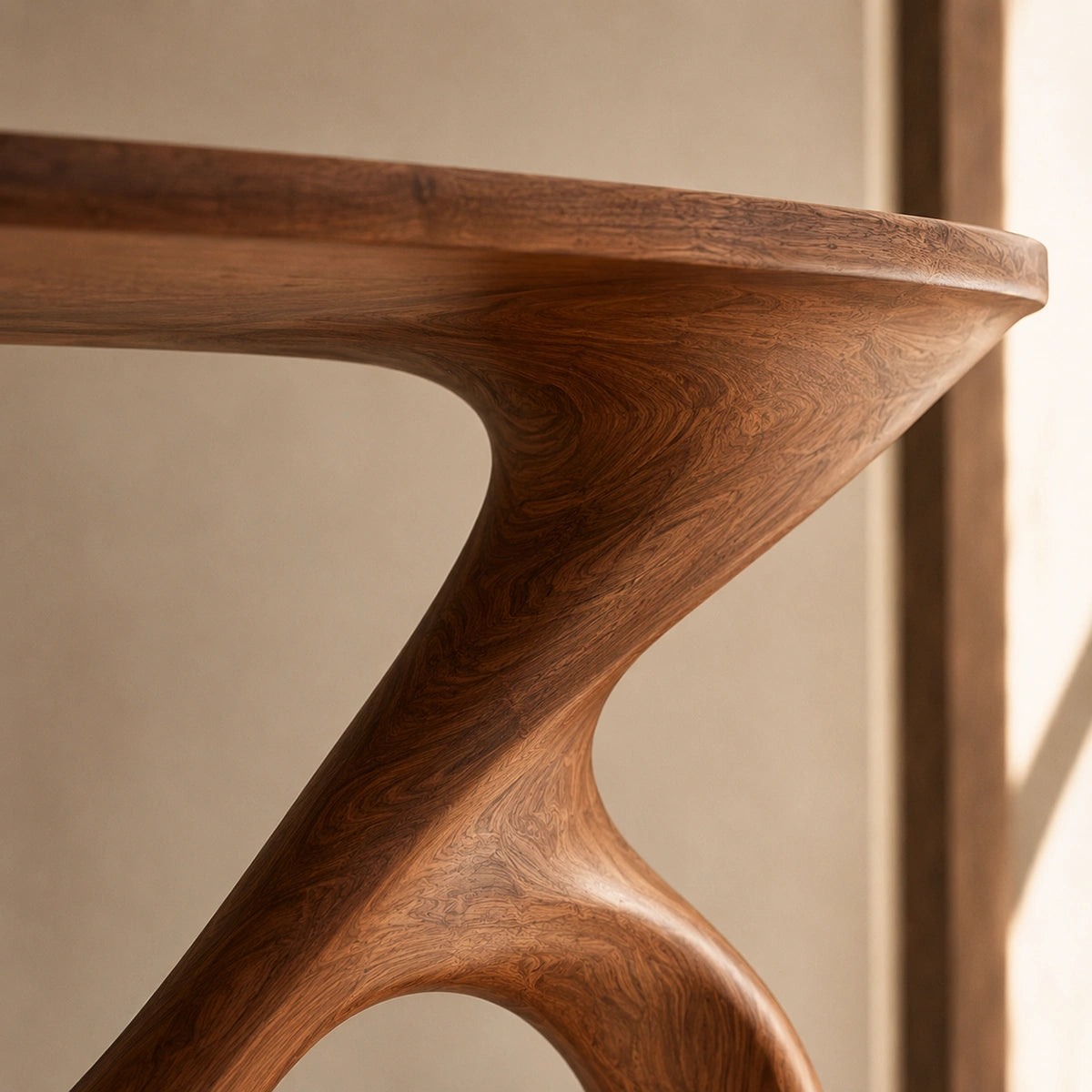 Console Table with Sculptural Wave Base in Natural Solid Wood Design - Woodenecho - 3