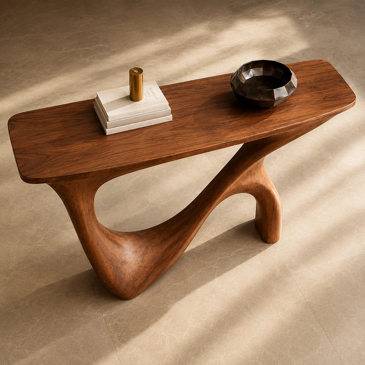 Console Table with Sculptural Wave Base in Natural Solid Wood Design - Woodenecho - 4