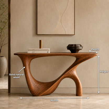 Console Table with Sculptural Wave Base in Natural Solid Wood Design - Woodenecho - 5