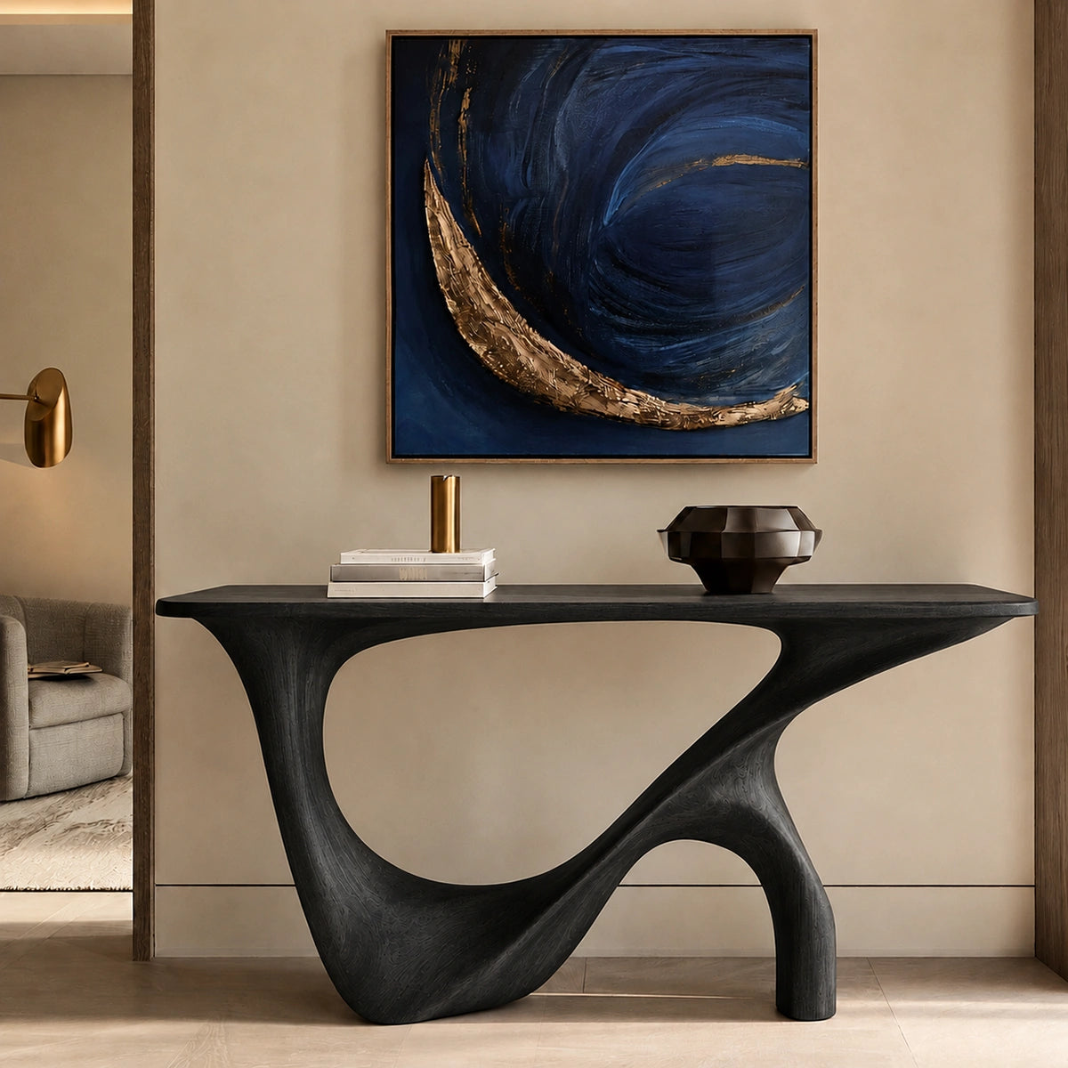 Console Table with Sculptural Wave Base in Natural Solid Wood Design - Woodenecho - 7