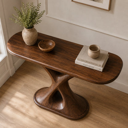 Console Table with Sculptural X-Base in Natural Solid Wood for Entryways - Woodenecho - 4