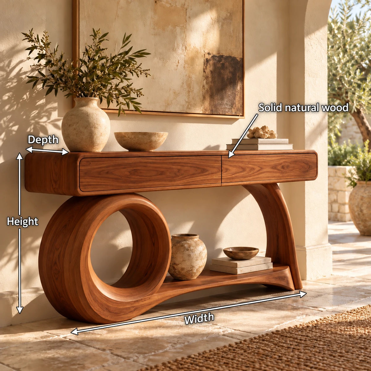 Console Table with Storage, Circular Loop and Sweeping Curved Leg Base - Woodenecho - 10