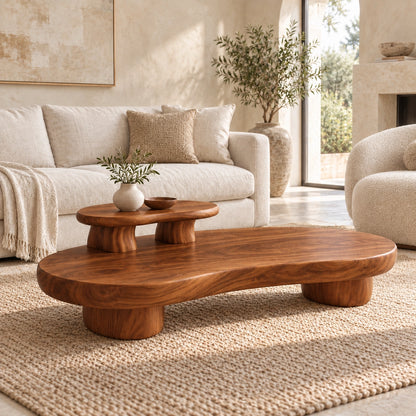 Contemporary Coffee Table with Sculptural Solid Wood Pedestal Base - Woodenecho - 8