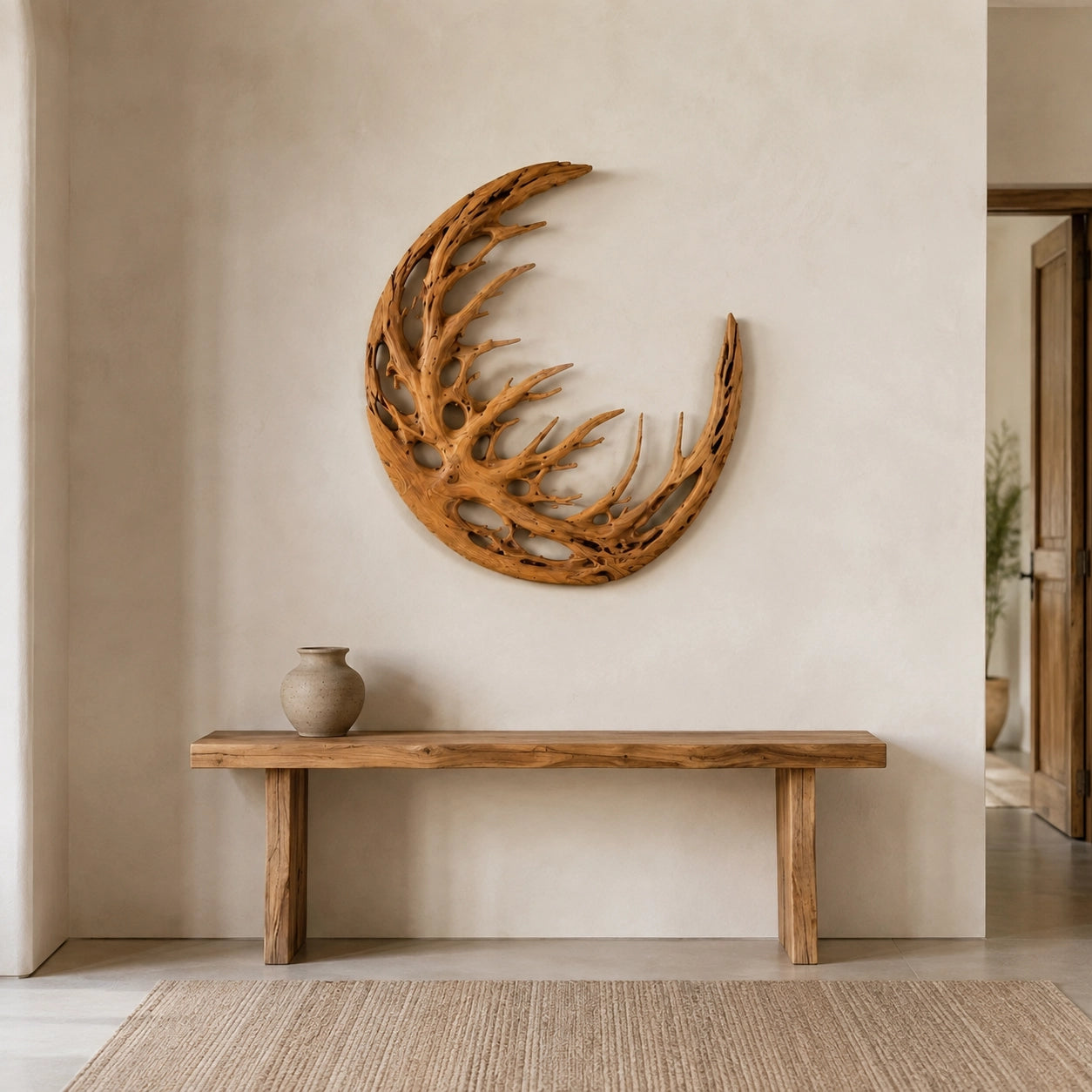 Crescent Wall Art with Branch-Carved Natural Solid Wood Design in Six Sizes - Woodenecho - 1