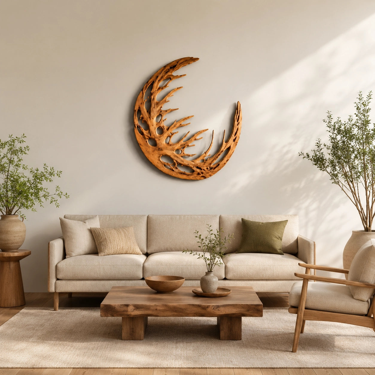 Crescent Wall Art with Branch-Carved Natural Solid Wood Design in Six Sizes - Woodenecho - 2