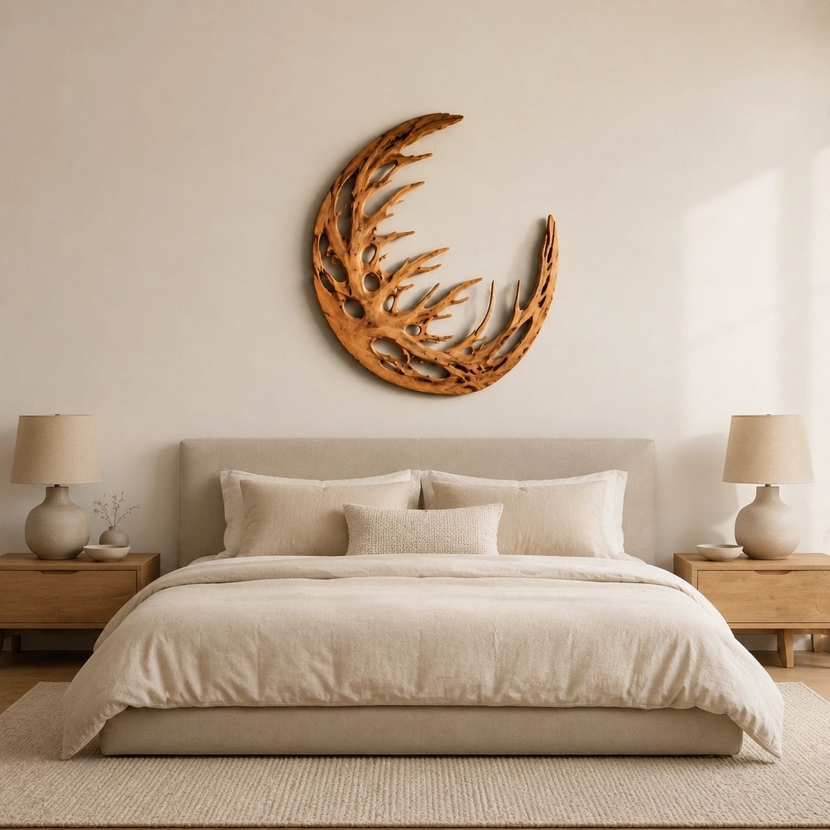 Crescent Wall Art with Branch-Carved Natural Solid Wood Design in Six Sizes - Woodenecho - 3