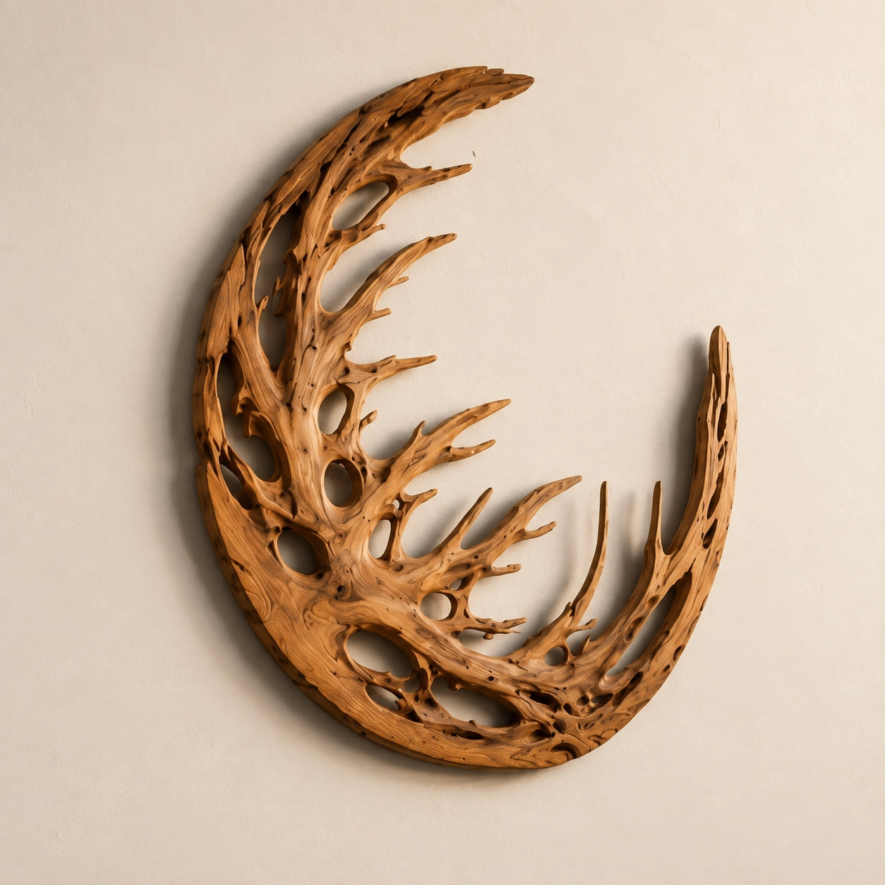 Crescent Wall Art with Branch-Carved Natural Solid Wood Design in Six Sizes - Woodenecho - 4